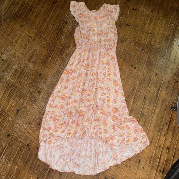 Lucky Brand flowy boho peasant high low smocked button down dress - Picture 1 of 4